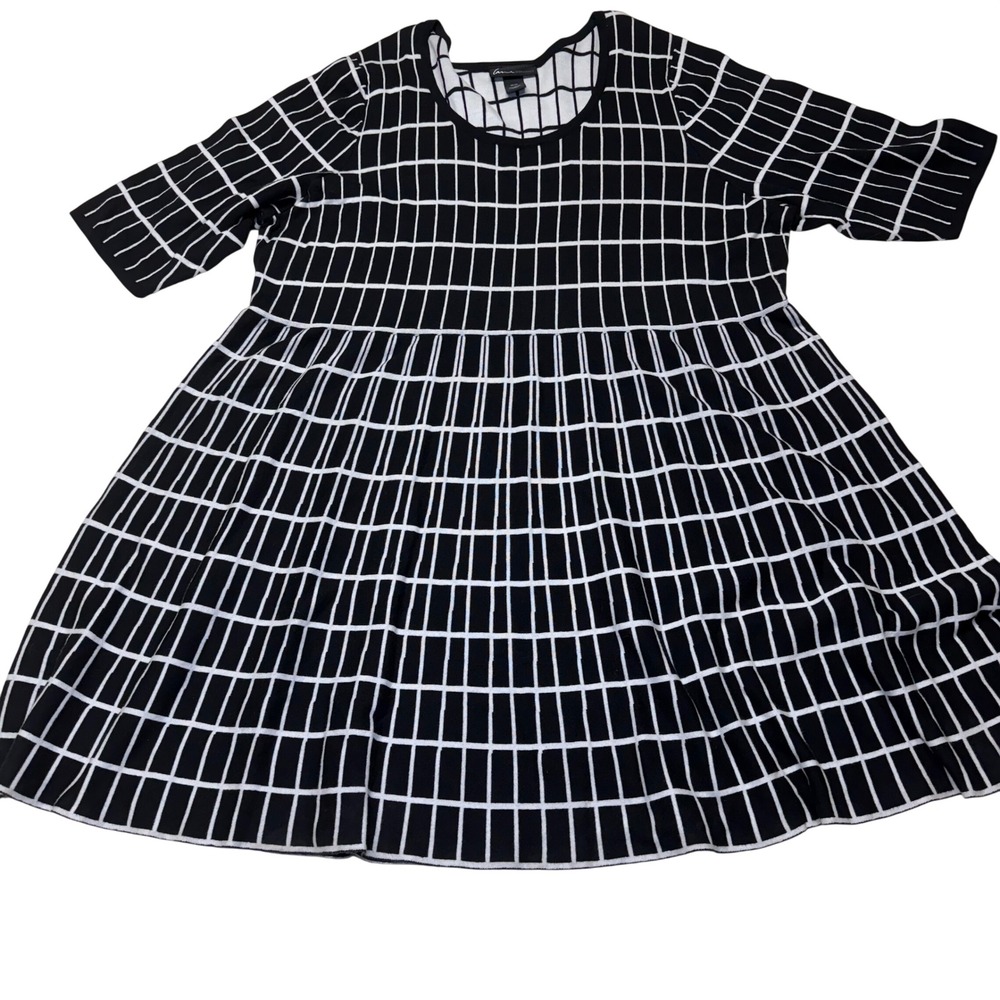 Lane Bryant Black White Grid Print Fit Flare Knit sweater Dress Size 26 / 28